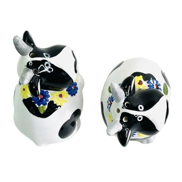 Salt & Pepper Shaker Set Spotted Cows Vintage WCL Ceramic 3.5" x 3" - Picture 4 of 5